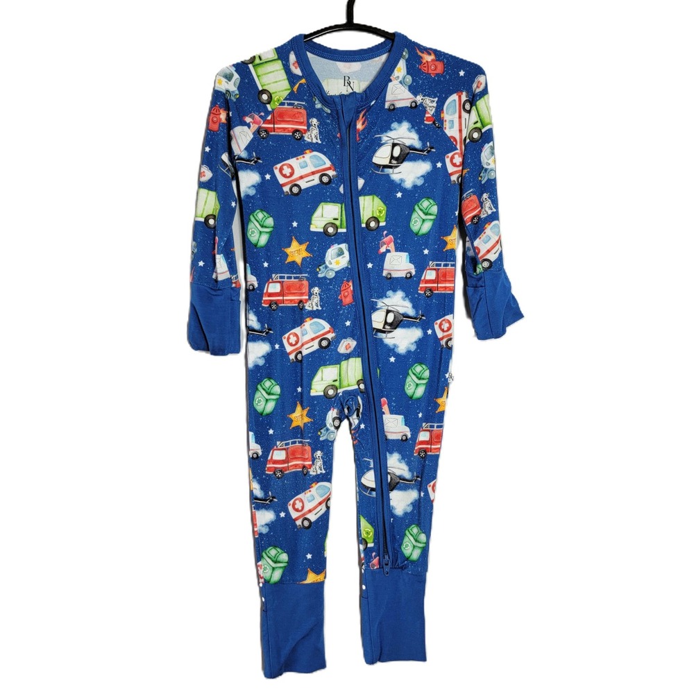 Bamboo Necessities Blue Emergency‎ Vehicle Pajamas Sleepwear 3-6 Months Zippy